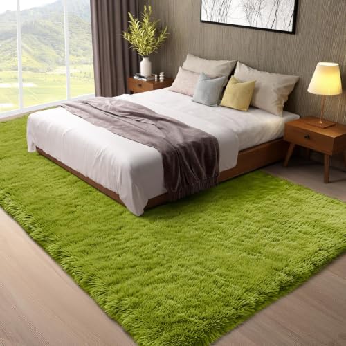 Ophanie Green Rugs for Living Room 5x8, Grass Shag Fluffy Large Fuzzy Plush Soft Carpets,Floor Shaggy Area Rugs for Bedroom, Carpet for Kids Boys Girls Dorm Nursery Decor with Over 99 pcs Pile fibers - Image 3