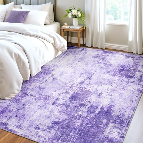RELEANY Washable 4'x6' Abstract Area Rug for Living Room Purple - Image 3