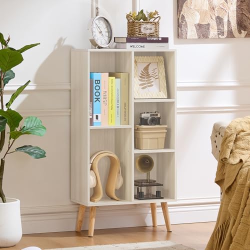 LEYAOYAO 5 Cube Bookshelf,Mid-Century Modern Bookcase with Legs,Light Grey - Image 6