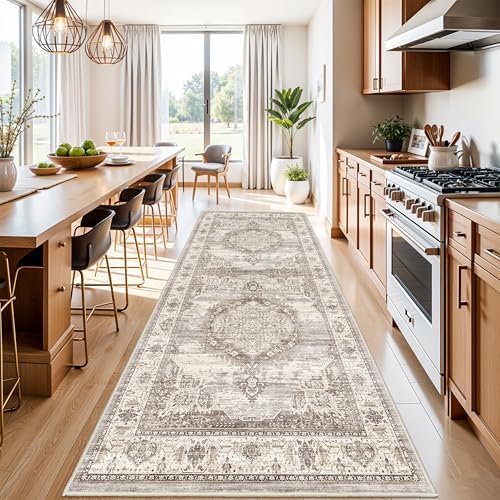 Washable Hallway Runner Rugs 4x10: Soft Ultra Thin Low Pile Carpet Machine Washable Indoor Lightweight Rug Runner Anti Slip Backing Rugs for Living Room Bedroom Kitchen 4'x10' Beige by YOUFORTONG