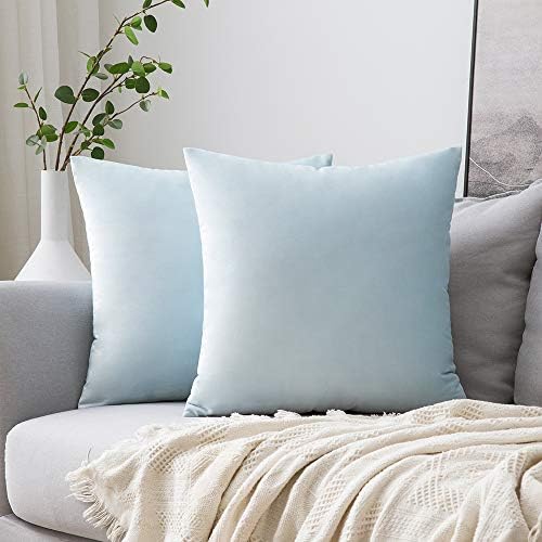 MIULEE Velvet Throw Pillow Covers 16x16 Inch Pack of 2 Light Blue by MIULEE