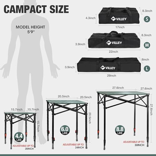 VILLEY Folding Camping Square Table, Portable Aluminum Table, Small - Image 3