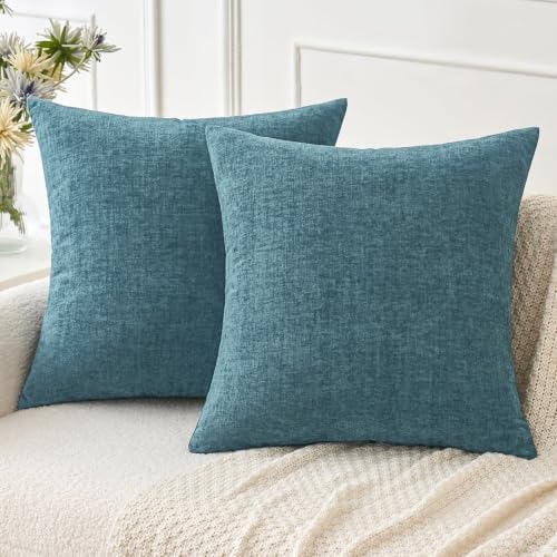 MIULEE Soft Chenille Throw Pillow Covers Blue Ashes 18x18 Inch Pack of 2 by MIULEE