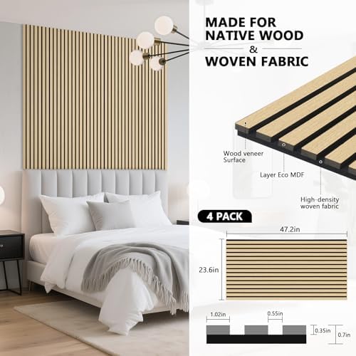 Acoustic Wall Panels, 4 Pack Wood Slat Wall Panel, Soundproof Wall Panels, 3D Textured Wall Decor for Ceiling and Wall, 23.6" x 47.2", in Oak Finish - Image 5