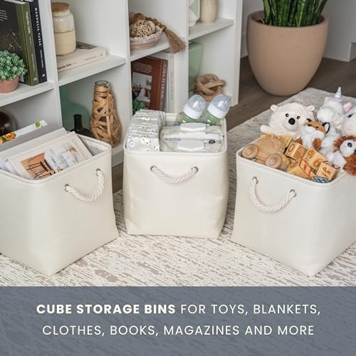 OrganiHaus 11x11 Cube Storage Bins, 4-Pack Fabric Cubes, Rope Handles - Image 6