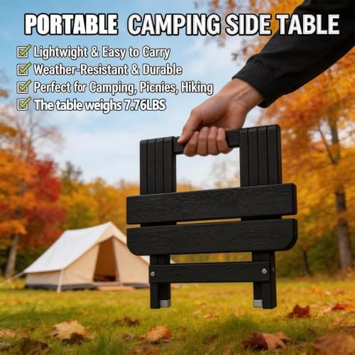 Folding Outdoor Side Table,Small HDPE Patio Table,All-Weather Compact Portable End Table for Patio,Porch,Pool,Black,11.8" D x 15.7" W x 15.7" H - Image 4