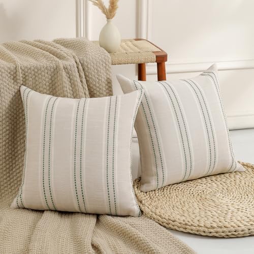 Hckot Sage Green Throw Pillow Covers 20x20 Set of 2 Striped Pillow Covers - Image 2