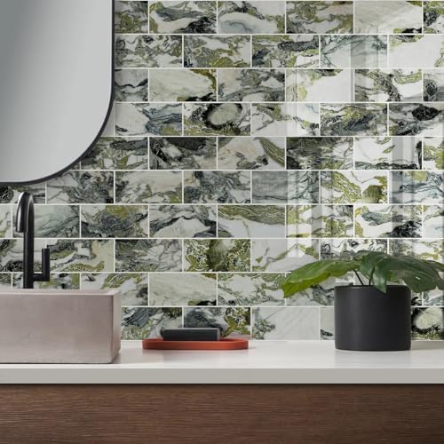Vamos Tile 100-Piece Glossy Ice Green Peel and Stick Backsplash Tile,3''x6'' PVC Subway Tile with White Grout,Stick on Backsplash for Kitchen/Bathroom/Fireplace - Image 4