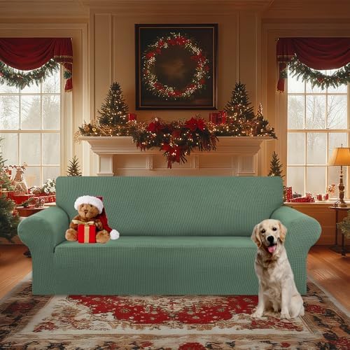 KEKUOU Stretch Oversized Couch Covers for Sofa Slipcover,Greyish Green - Image 2