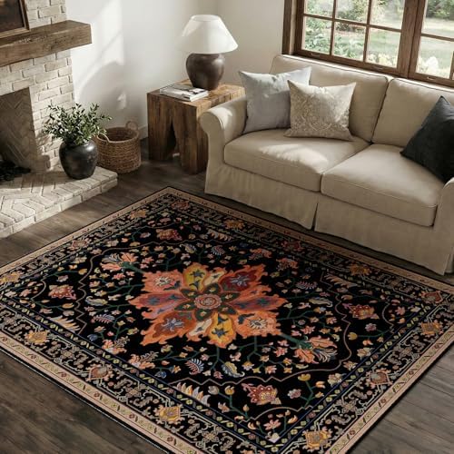 RELEANY Washable Area Rug, 4'x6', Black/Colorful - Image 2