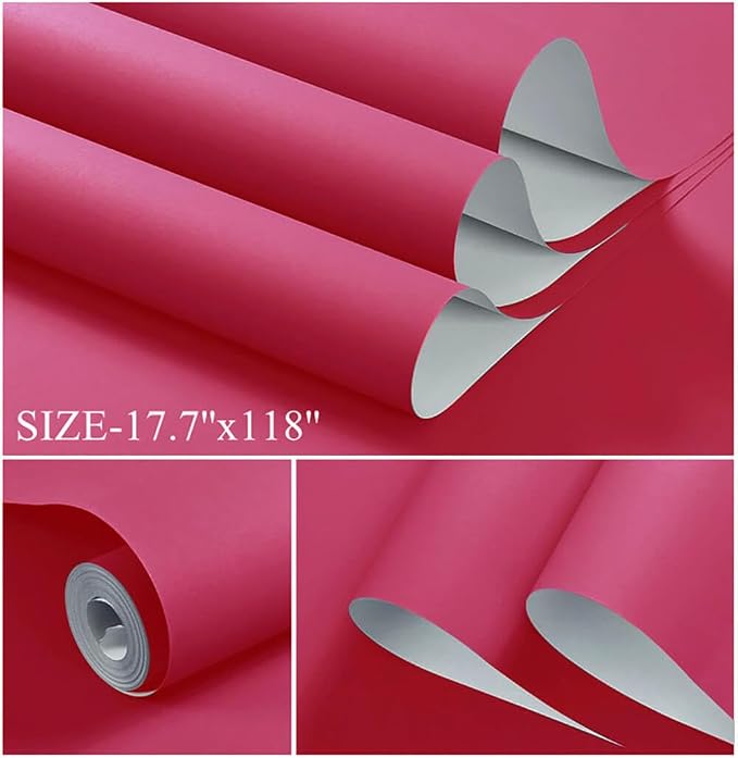 Dimoon 393''x17.7'' Pink Peel and Stick Wallpaper Contact Paper Modern Self Adhesive Wall Paper Removable Renter Friendly Textured Solid Color Shelf Cabinet Vinyl Roll (393''x17.7'',Rose Red) - Image 2