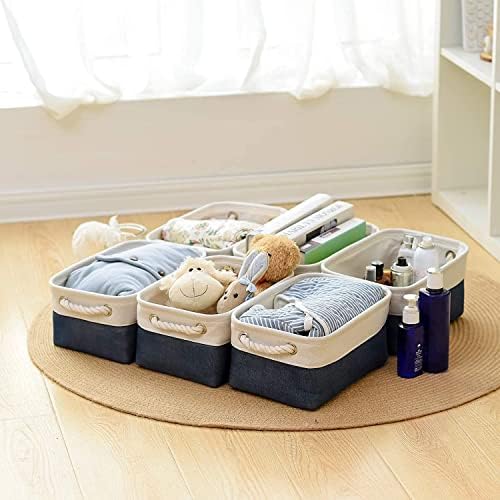 TheWarmHome Storage Bins for Shelves - 12x8x5.2 inch 1 Pack Baskets for Gifts Empty, Fabric Storage Cubes for Closet Organizing Dog Gift Cloth Toy (White & Jean Blue) - Image 4