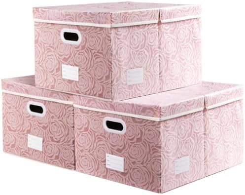 PRANDOM Extra Large Collapsible Storage Boxes with Lids Fabric Decorative Storage Bins Cubes Organizer Baskets with Cover Handles Divider for Bedroom Closet Living Room 19.6x15.7x11.8 Inch 3 Pack by Prandom