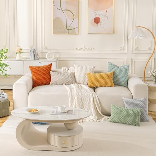 Set of 4 Pale Yellow Decorative Throw Pillow Covers 16x16 Inch Corduroy Pillow Covers for Bed Couch Sofa Living Room Soft Square Cushion Cases - Image 7