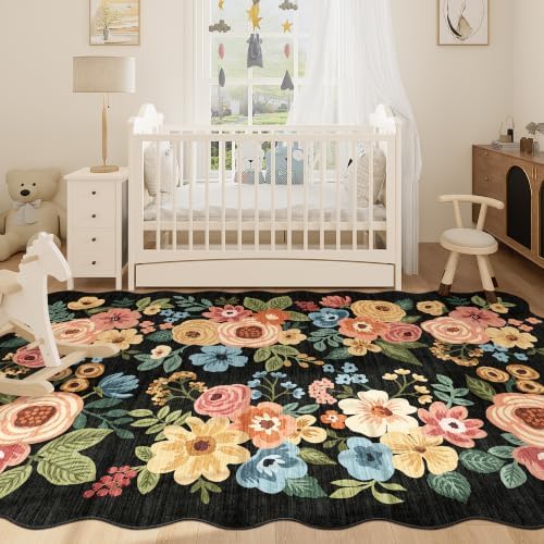 DUKINO 5x8 Washable Area Rug, Soft Floral Living Room Rug Non Slip, Black - Image 3