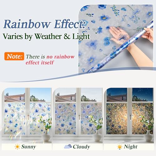 Coavas Stained Glass Window Privacy Film, 3D Rainbow Floral, 35.4" x 78.7" - Image 4