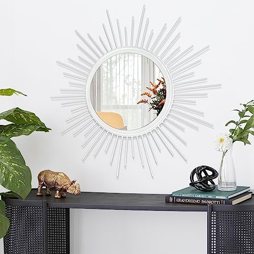 Sunburst Spoked White Large Wall Mirror Boho Home Circle Art Mirror Modern Metal Mirror for Wall Decorative Bathroom Bedroom Vanity Hallway Balcony Living room Entryway 20" - Image 2