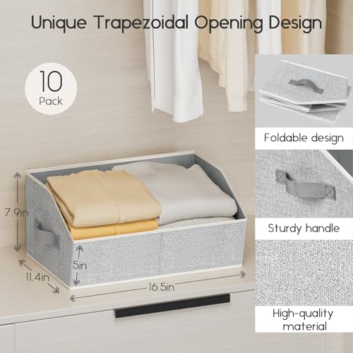 Homsorout Large Closet Organizers and Storage Bins - 8 Pack Trapezoid Storage Baskets for Shelves, Foldable Fabric Baskets with Handles Ideal for Closet, Basket, Wardrobe and Shelf Storage, Light Grey - Image 2