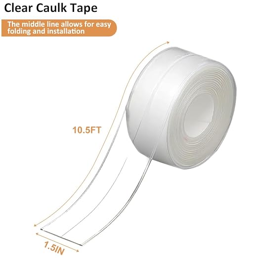 Clear Caulk Tape Waterproof Self Adhesive, Peel & Stick Bathroom Chalk Tape Toilet Bowl Bath Tub Kitchen Strip Floor Wall Tile Window Stove Sink Caulking, Cleaner Than Silicone, Caulk, Grout, Glue - Image 2