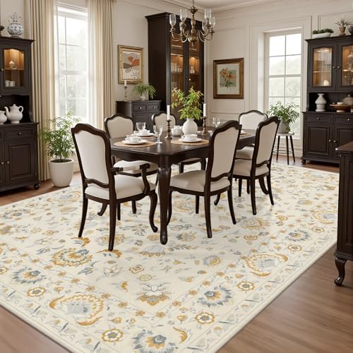 8x10 Area Rug Living Room: Soft Floral Washable Boho Carpet Beige - Image 4