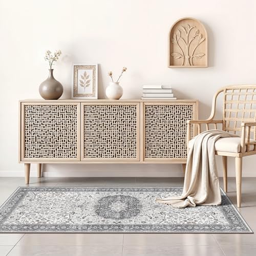 Washable 2x4 Kitchen Sink Rugs: Washable Non-Slip Hardwood Floor Mat for Stove Soft Stain Resistant Carpet Boho Home Decor for High Traffic Area Low-Pile Area Rug for Entryway Foyer(2x4,Grey) by HYHAOYUNLAI