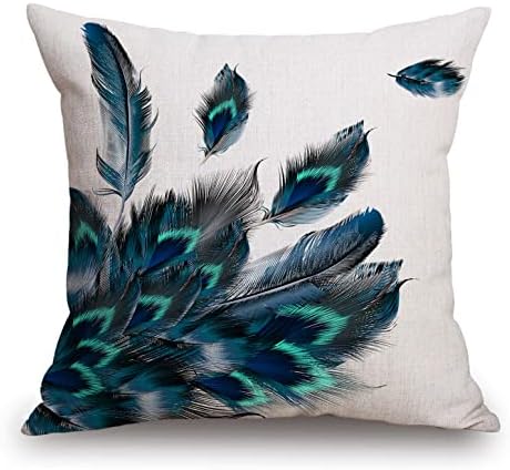 TSSOHU Peacock Feather Watercolor Throw Pillow Case Cushion Cover Couch Sofa Decorative Square 18x18 inches by TSSOHU