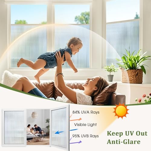 Beautyhero Reeded Glass Window Privacy Film 3D Static Cling, 45.2 x 78.7'' - Image 4