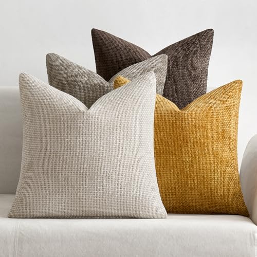 MIULEE Decorative Chenille Fall Pillow Covers Gold Brown 16x16 Pack of 4 by MIULEE