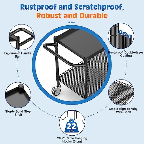 Utility Tool Cart with Wheel, 45In Large Rolling Utility Carts with Handle - Image 5