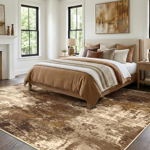 RELEANY Washable 8'x10' Abstract Area Rug for Living Room Brown Tan - Image 2