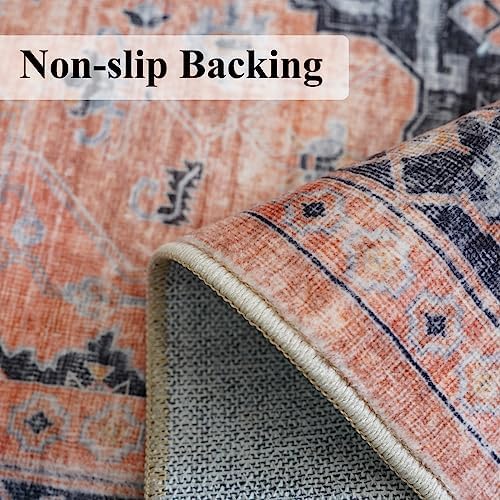 Hallway Washable Runner Rug - 2'6x14 Kitchen Rugs Entryway Rug Runner Vintage Soft Floor Mat Non Slip Indoor Farmhouse Carpet for Bathroom Living Room Bedroom (2'6''x14', Orange) - Image 4