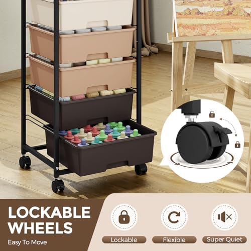 6 Drawer Rolling Storage Cart with Wooden Top and Wheels for Crafts,Brown - Image 7