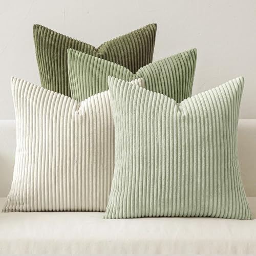 MIULEE Soft Corduroy Decorative Throw Pillow Covers Light Green 20x20 by MIULEE