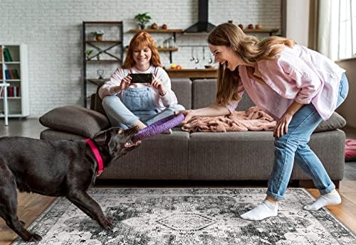 Moynesa Ultra-Thin Washable Area Rug - 4x6 Grey Living Room Rug Oriental Entryway Mat, Non Slip Non Shedding Pet Friendly Bedroom Carpet for Apartment Office Entrance Kitchen - Image 6