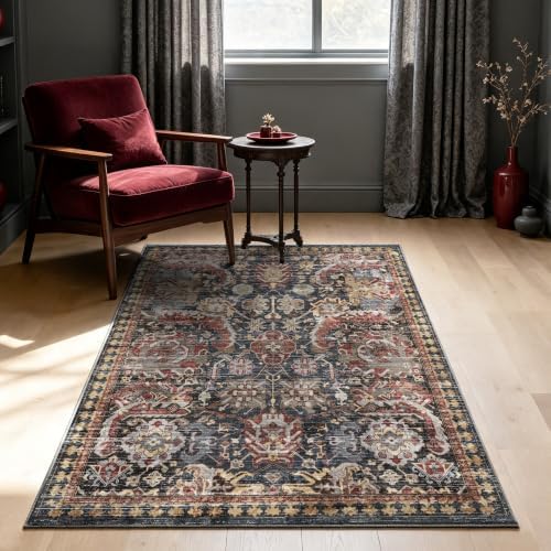 RUGSURE Washable Area Rugs - Perfect for Living Room, Bedroom, Kids Room, Nursery - Stain & Water Resistant Non-Slip, Pet & Child Friendly, Vintage Tribal Area Rugs (Rust, 3' x 5 ') - Image 3