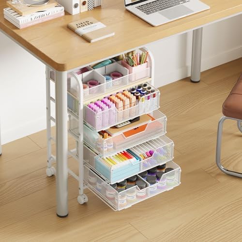 5-Tier Craft Organizer Cart with 5 Sets of DIY Dividers,Craft Organizers and Storage with Drawers,Lockable Wheels Rolling Utility Cart on Wheels,Art Supply Organizer,Ideal for Studio,Office,White - Image 2