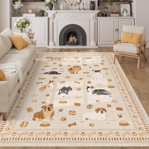 DUKINO 6x9 Washable Dog Area Rug for Living Room Non Slip, Beige Yellow by DUKINO