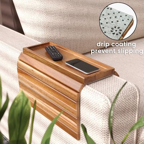 Acacia Wood Folding Sofa Arm Tray with Anti-Slip Pad - Image 4