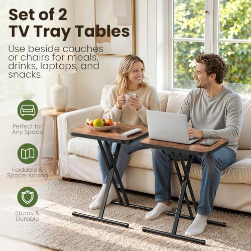 Kitstorack Folding TV Tray Tables Set of 2, No Assembly, Rounded Metal Rims - Image 3