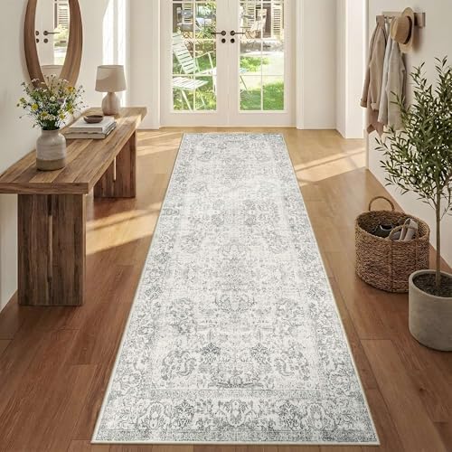 Rugxara 2'6" x 8' Grey Vintage Runner Rug for Hallways Kitchen by Rugxara