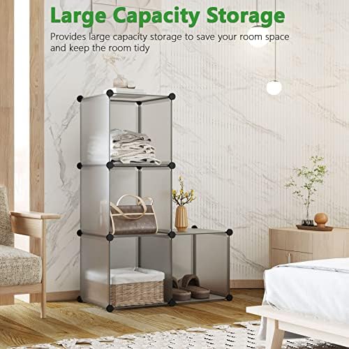 C&AHOME Plastic Cube Storage Organizer, 4-Cube Shelves Units, Grey - Image 3
