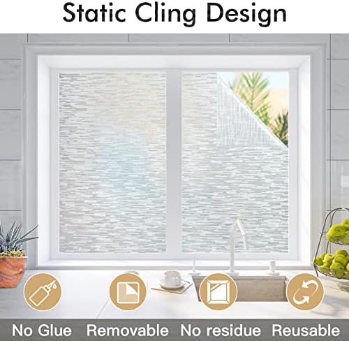 Haton Window Privacy Film, Frosted Stripe Non-Adhesive, 29.5" x 118.1" - Image 4