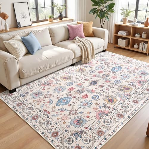 Hanples 4x6 Area Rugs for Living Room, Washable Rug Vintage Floral, Beige by Hanples