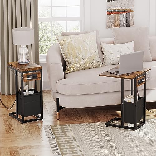 HOOBRO C Shaped Side Table with Charging Station, Foldable End Table - Image 2