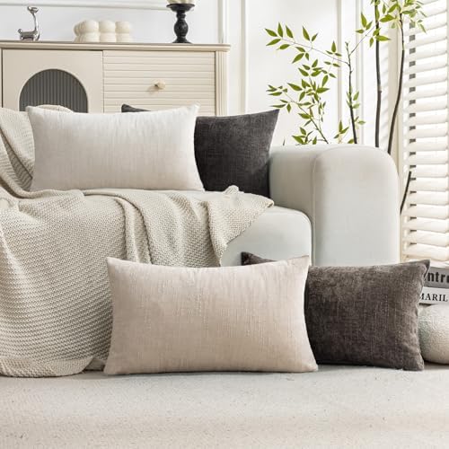 Set of 4 Soft Textured Decorative Throw Pillow Covers 12X20 Inch Cozy Farmhouse Cushion Cover Square Accent Pillow Cases for Bed Couch Sofa Living Room, Neutral by Cozoomy