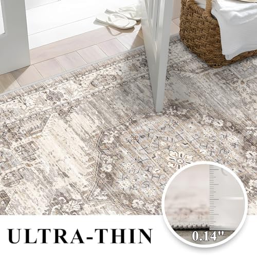 Washable Hallway Runner Rugs 3x8: Soft Ultra Thin Low Pile Carpet Machine Washable Indoor Lightweight Rug Runner Anti Slip Backing Rugs for Living Room Bedroom Kitchen 3'x8' Beige - Image 4