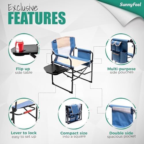 SUNNYFEEL Oversized Camping Chair Portable Directors Chairs with Side Table - Image 6