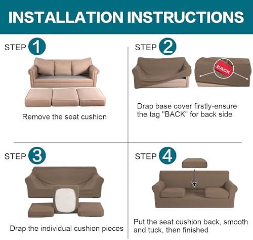 Turquoize 4 Piece Sofa Covers for 3 Cushion Couch Sofa Slipcover Soft Couch Cover for Dogs-Washable Sofa Furniture Cover with 3 Individual Cushion Covers (3 Cushion Sofa, Olive) - Image 6