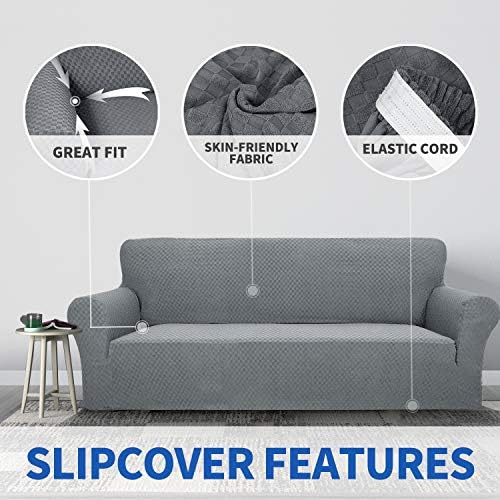 ZNSAYOTX 1 Piece Jacquard Chair Slipcovers for Living Room High Stretch Chair Covers with Arms Anti Slip Pets Friendly Couch Sofa Armchair Cover Furniture Protector (Chair, Light Grey) - Image 5
