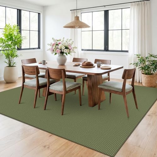 KOZYFLY 6x9 Dining Room Rugs, Washable Area Rug for Living Room, Non Slip Rugs for Bedroom, Braided Floor Carpet for Nursery, Office, Cotton Rug Home Indoor Decor, Olive Green/Earthy Green by KOZYFLY